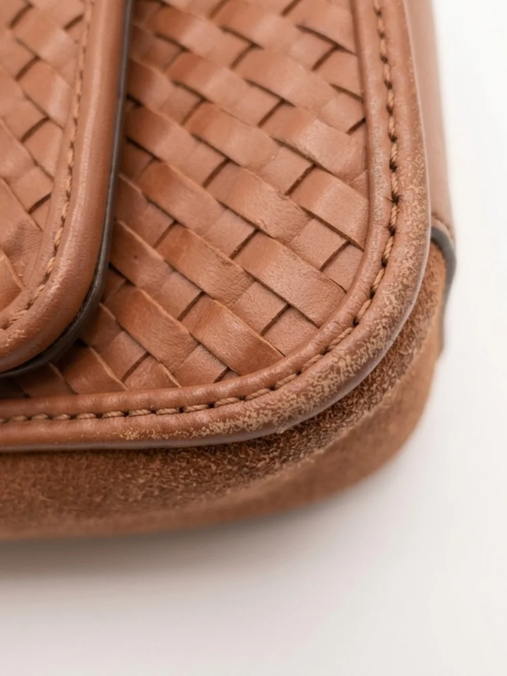 Tory Burch Woven Leather Crossbody in Cognac Brown with Gold Hardware